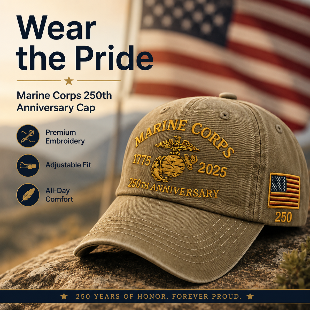 American Heritage Embroidered Cap with Free Honor Coin