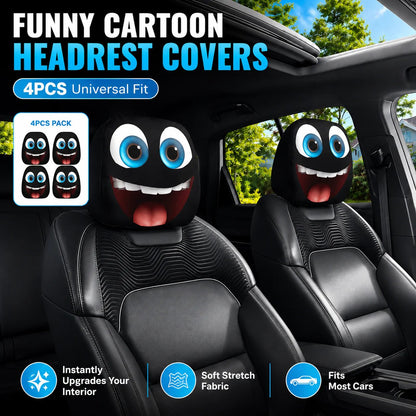 😆 Funny Cartoon Car Headrest Covers – 2PCS Universal Fit