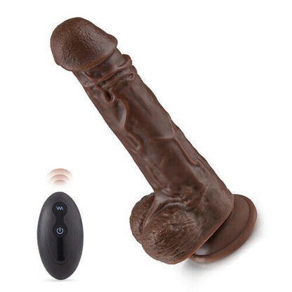 Lurevibe - 9.05 Inch Realistic 8 Thrusting Vibrating Heating Black Dildo with Remote Control