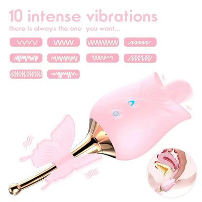 10-Frequency Vibration Tongue Licking Rose Vibrator