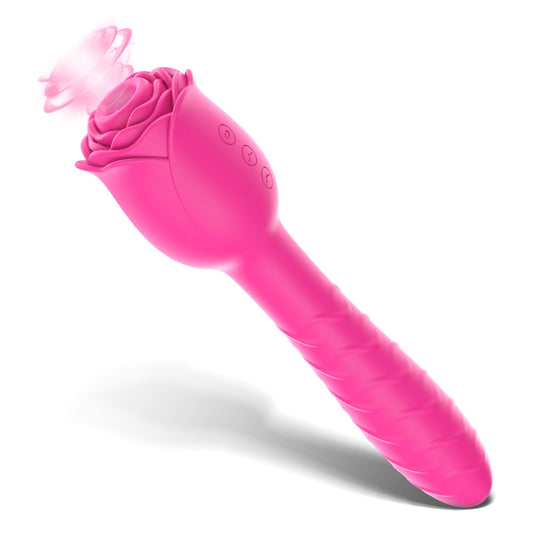 Lurevibe - D3621 Scarlet 3-in-1 Telescopic Sucking And Shocking Handle Rose Vibrator