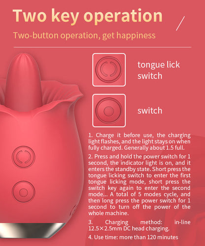 Lurevibe - Powerful Rose Toy Vibrator With Tongue Licking Oral Nipple Clit Clitoris Stimulator