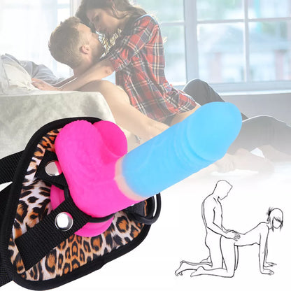 7.09 Inches Strap-on Dildo Leopard Belt For Lesbian Couple