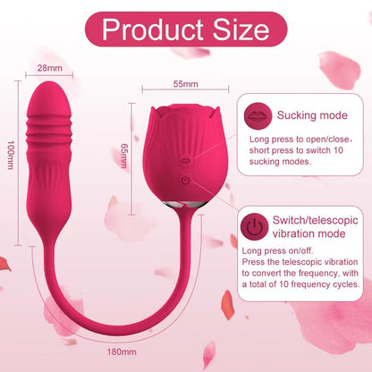 Lurevibe - Rose Toy Vibrator Female Telescopic Egg Jumping Tongue Licker Sex Toys