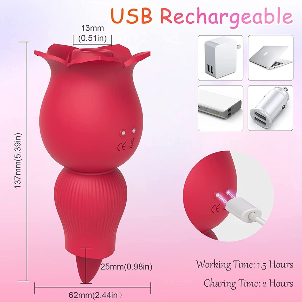 Lurevibe - Rose Sucking and Tongue Vibrator 2 in 1 Rose Toy