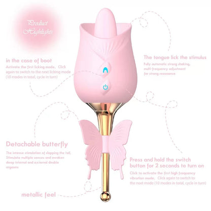 10-Frequency Vibration Tongue Licking Rose Vibrator