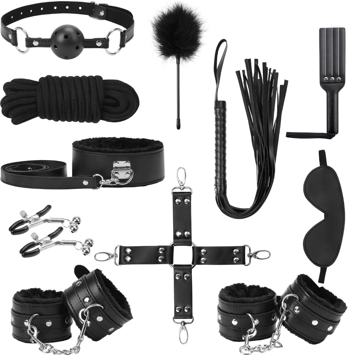 [Big Sale]11PCS BDSM Kit Sex Bondage Restraints Toys for Men Women and Couples Foreplay