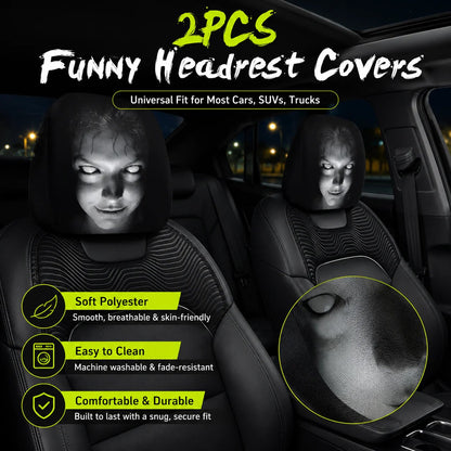 😆 Funny Cartoon Car Headrest Covers – 2PCS Universal Fit