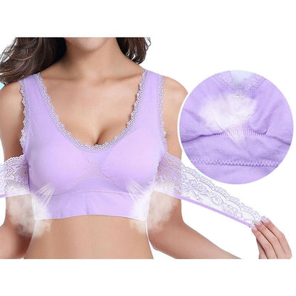 Libiyi-Wireless Front Cross Buckle Lace Lift Bra