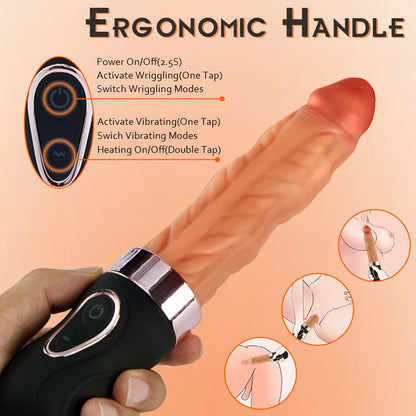 Lurevibe - Riley 7 Wriggling Quiet 9 Vibrating Heating Vaginal Anal Vibrator Lifelike Dildo 9.65 Inch