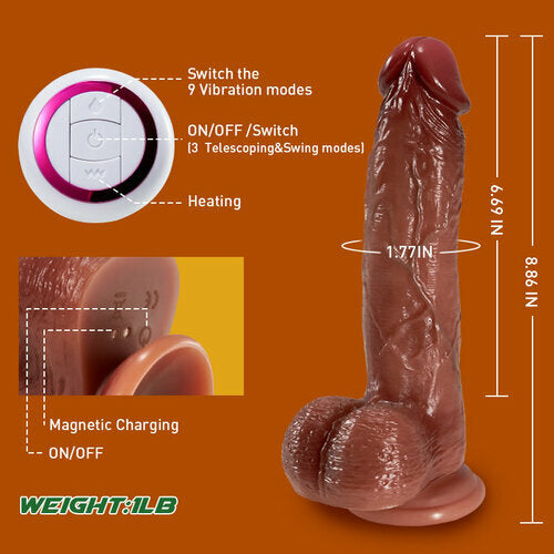 Lurevibe - 9 Vibrating 3 Telescoping Swing Realistic Dildo Vibrator 8.86 Inch