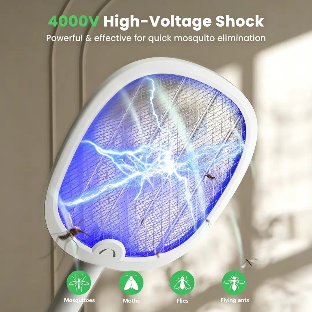 Rechargeable 2-in-1 Electric Bug Zapper Racket with UV Light