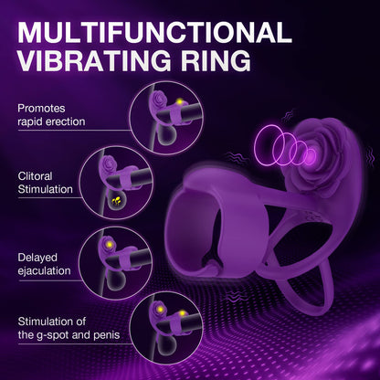 Lurevibe - 3 IN 1 Vibrating Rose Penis Ring with 10 Vibration