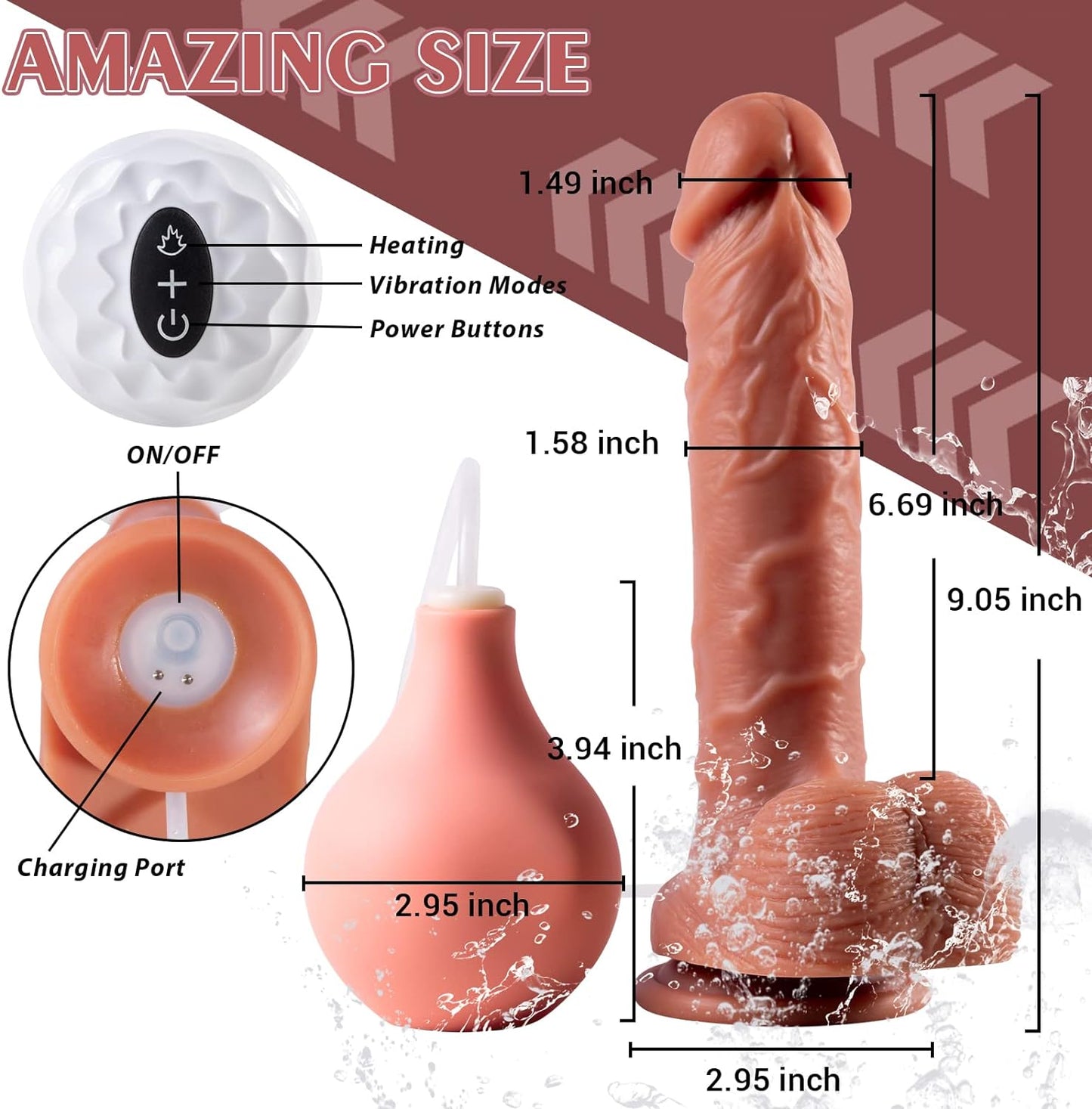 9'' Silicone Vibrating Squirting Dildo with Remote Control 7 Vibration Modes