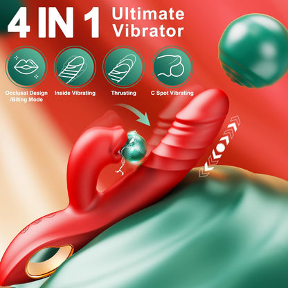 4 IN 1 G Spot Vibrators Tongue Clitoral Stimulator Thrusting Dildo