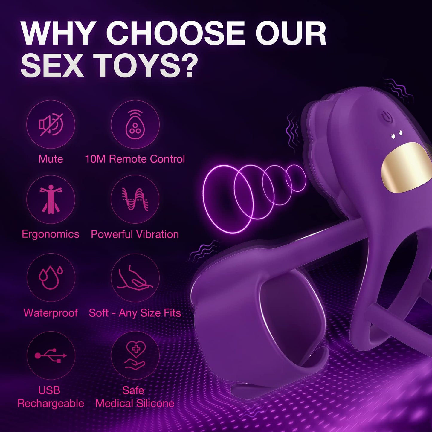 Lurevibe - 3 IN 1 Vibrating Rose Penis Ring with 10 Vibration