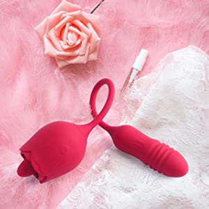 Lurevibe - Rose Female Tongue Licking Egg Jumping Telescopic Masturbation Device Double-headed Vibrating Sex Toy