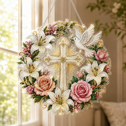 Christian Cross & Dove Diamond Art Hanging Ornament Kit