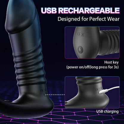 10 Thrilling Vibration 3 Thrusting Silicone Remote Control Cock Ring Anal Vibrator