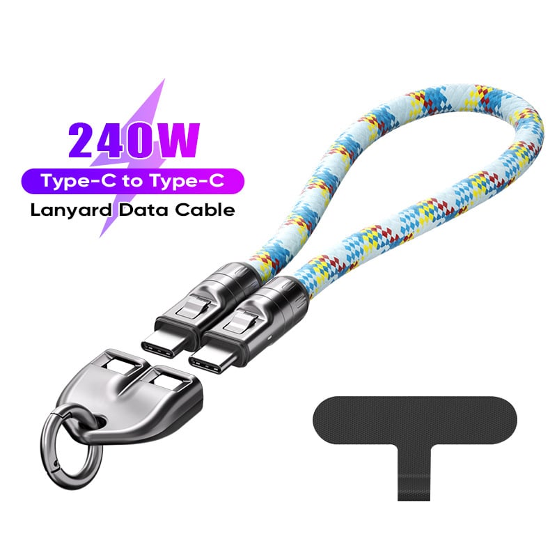 240W USB-C to USB-C Fast Charging Cable Lanyard & Wearable Wrist Strap