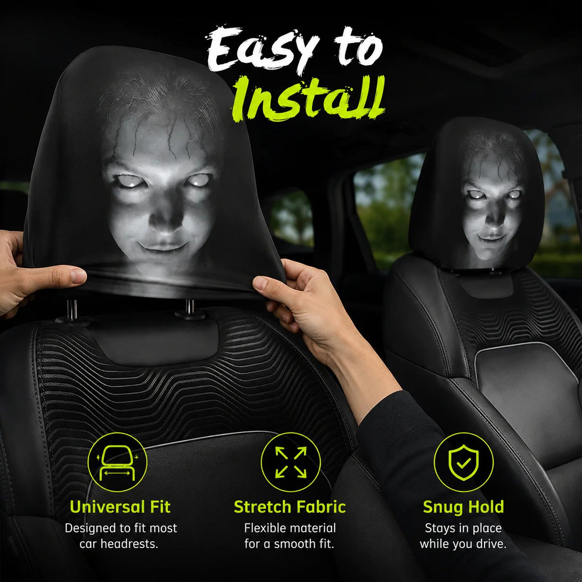😆 Funny Cartoon Car Headrest Covers – 2PCS Universal Fit