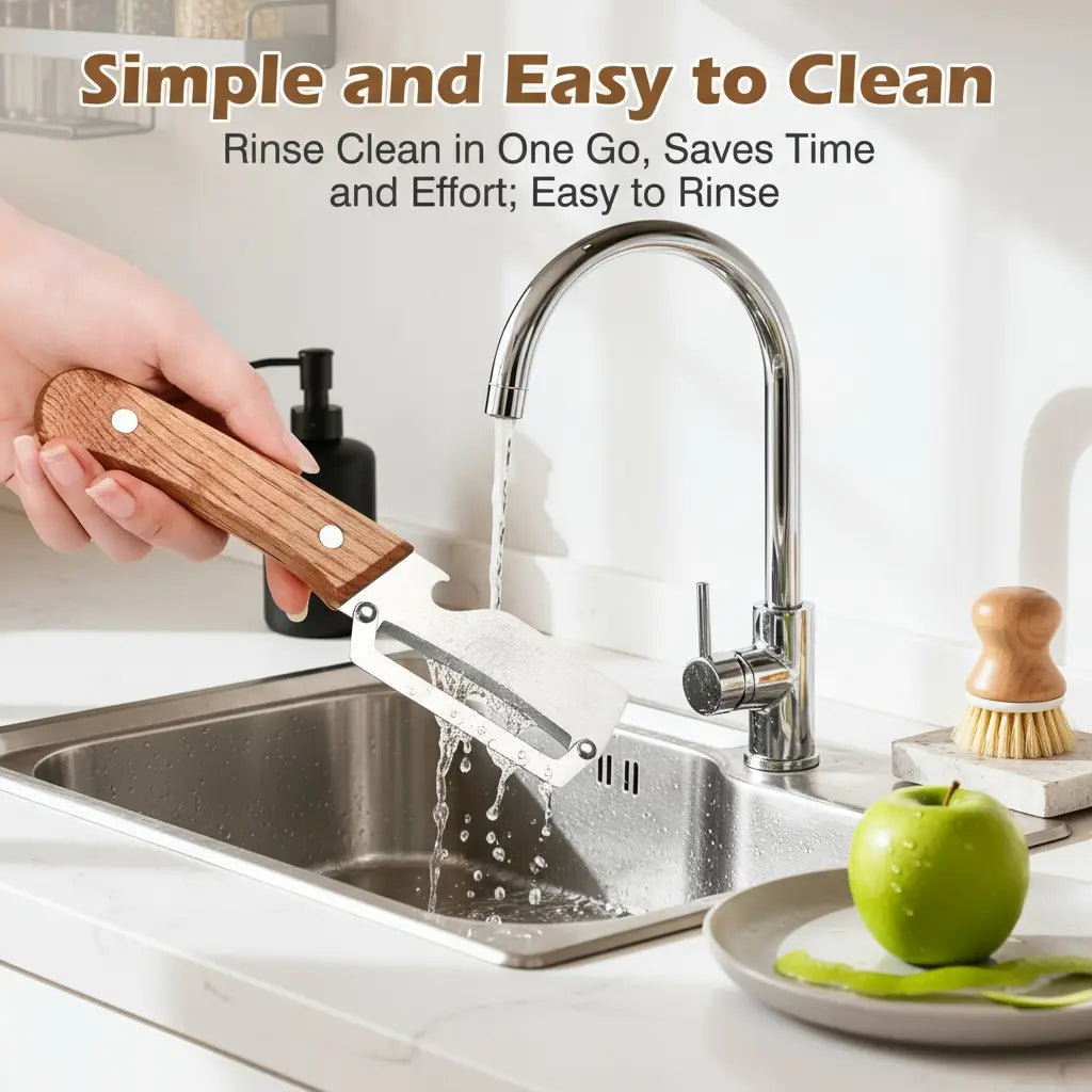 Ultra-Sharp Stainless Steel Peeler with Wooden Grip & Bottle Opener