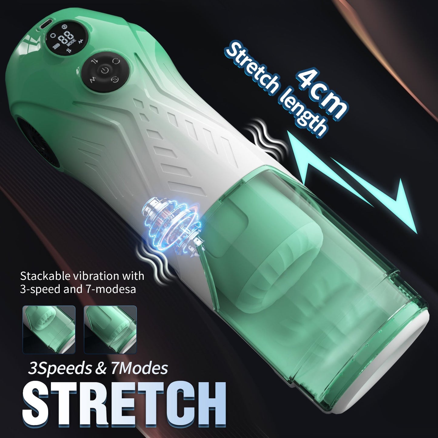 Green Star Rotating Telescopic Vibration Male Masturbator