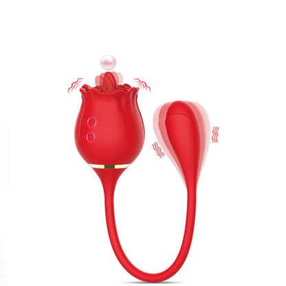 2 In 1 Rose Clitoris Vibrator Tongue Licking Thrusting Vibrator Nipple Stimulator