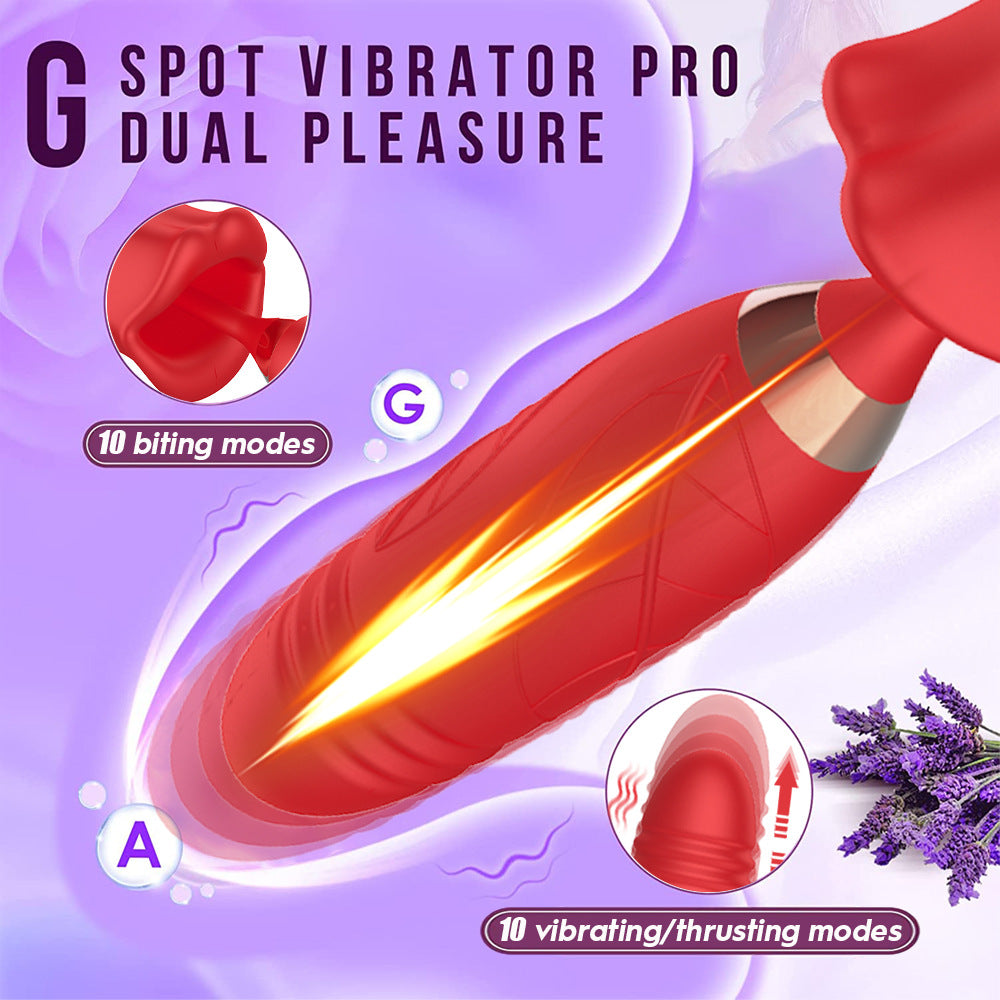 Rose Muncher Lip Tongue Suction Vibrator With Thrusting Dildo Vibrator