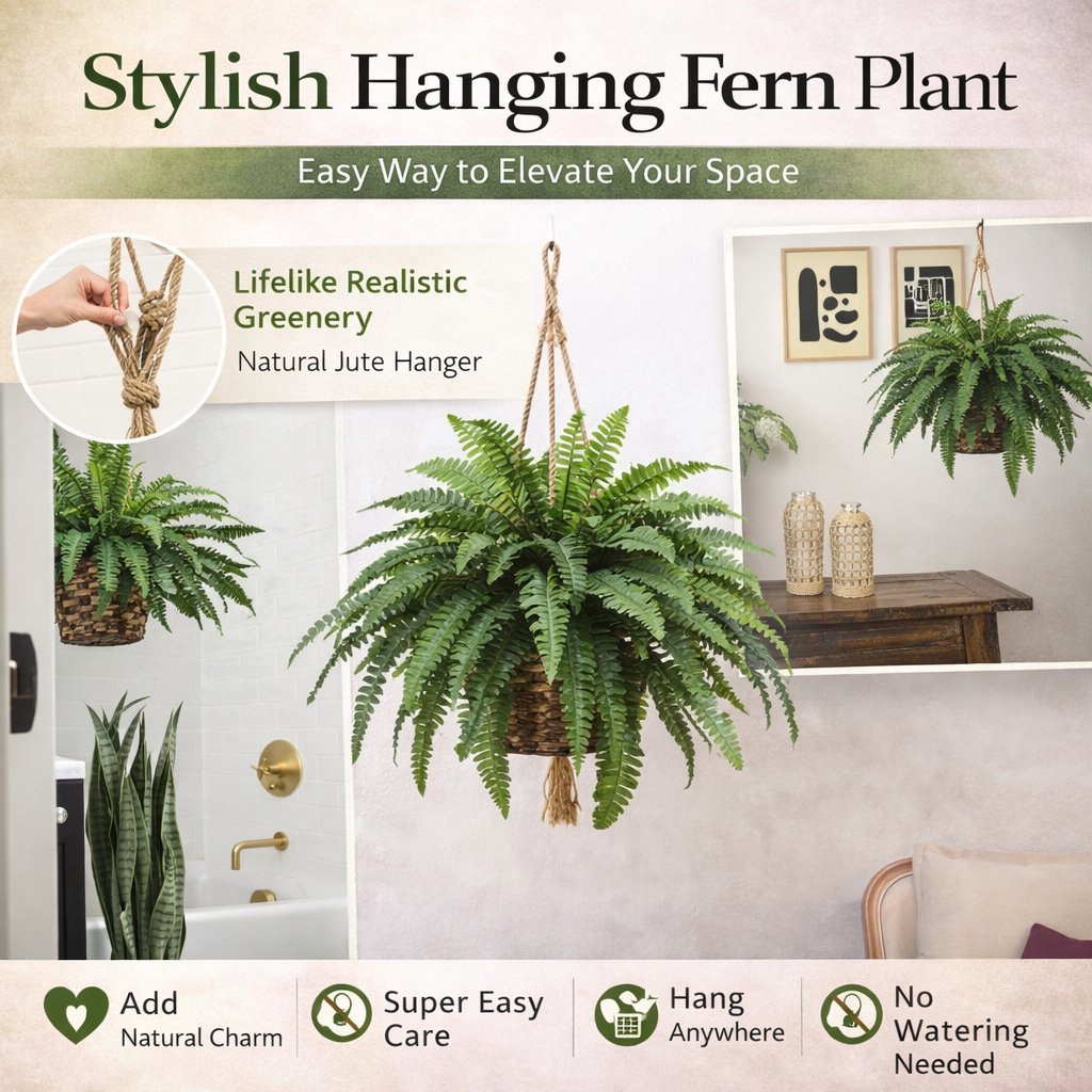 🌿🏡Artificial Hanging Fern Plant – Effortless Greenery for Home & Garden