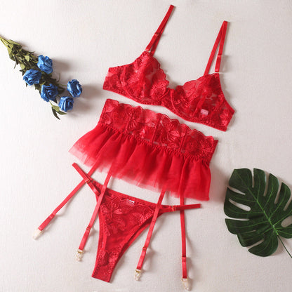 Three Piece Embroider Sexy Underwear Suit