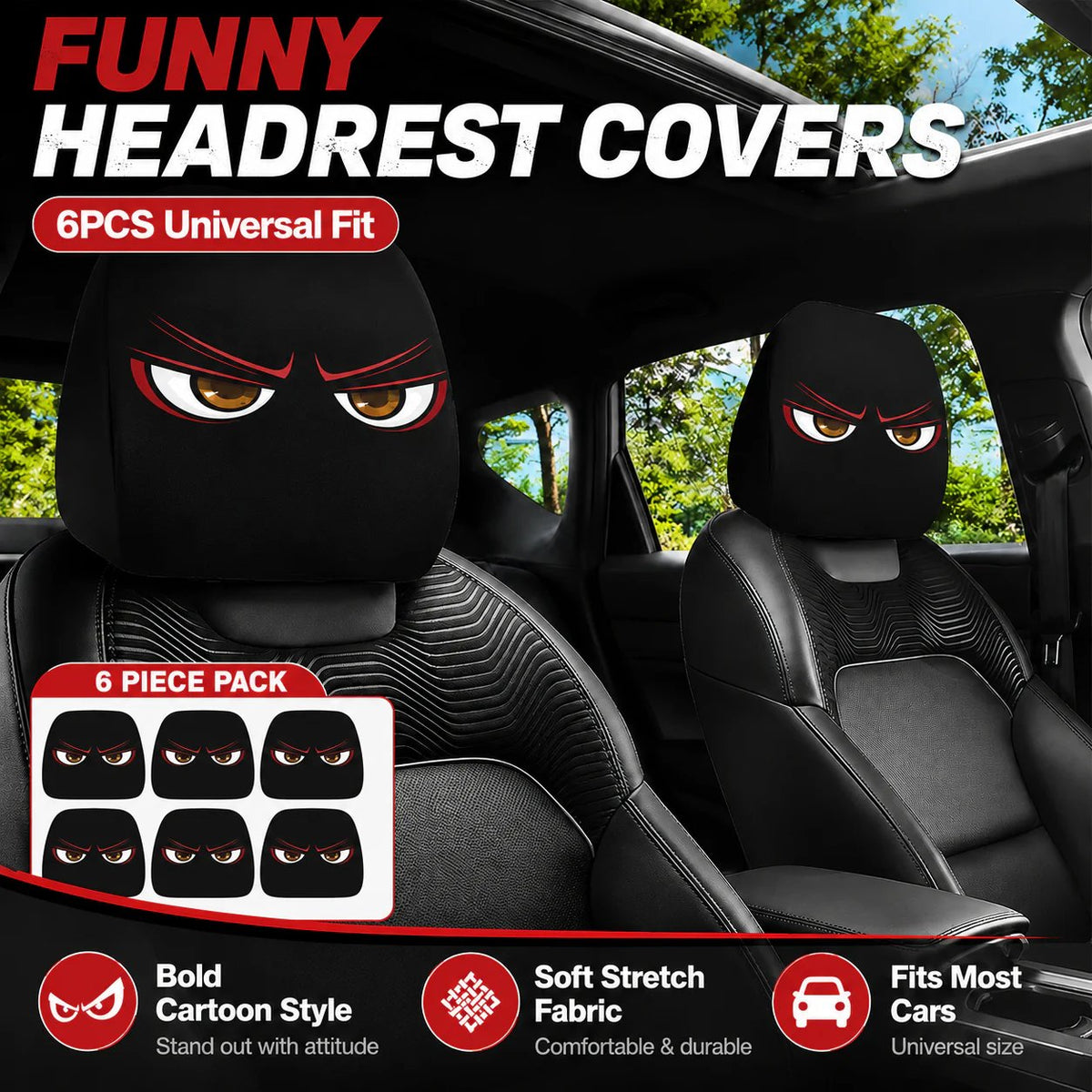 😆 Funny Cartoon Car Headrest Covers – 2PCS Universal Fit