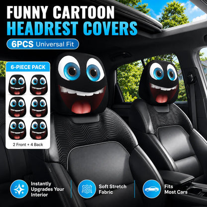 😆 Funny Cartoon Car Headrest Covers – 2PCS Universal Fit