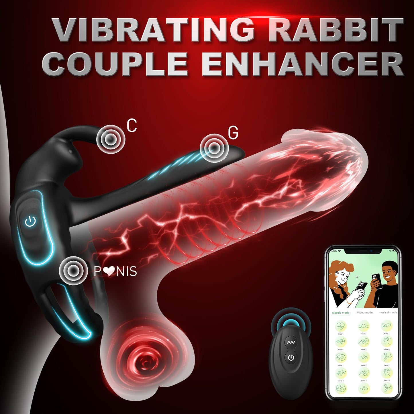 Lurevibe - Bunny Ring III Vibrating Cock Ring Penis Ring with APP, Couples Sex Toys Vibrators