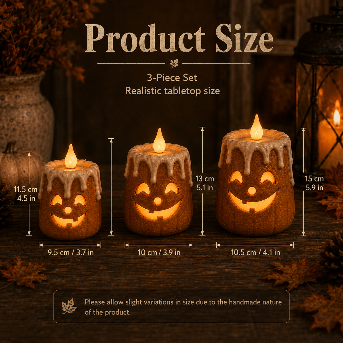 3-Piece Set Cozy Lighted Pumpkin Candles