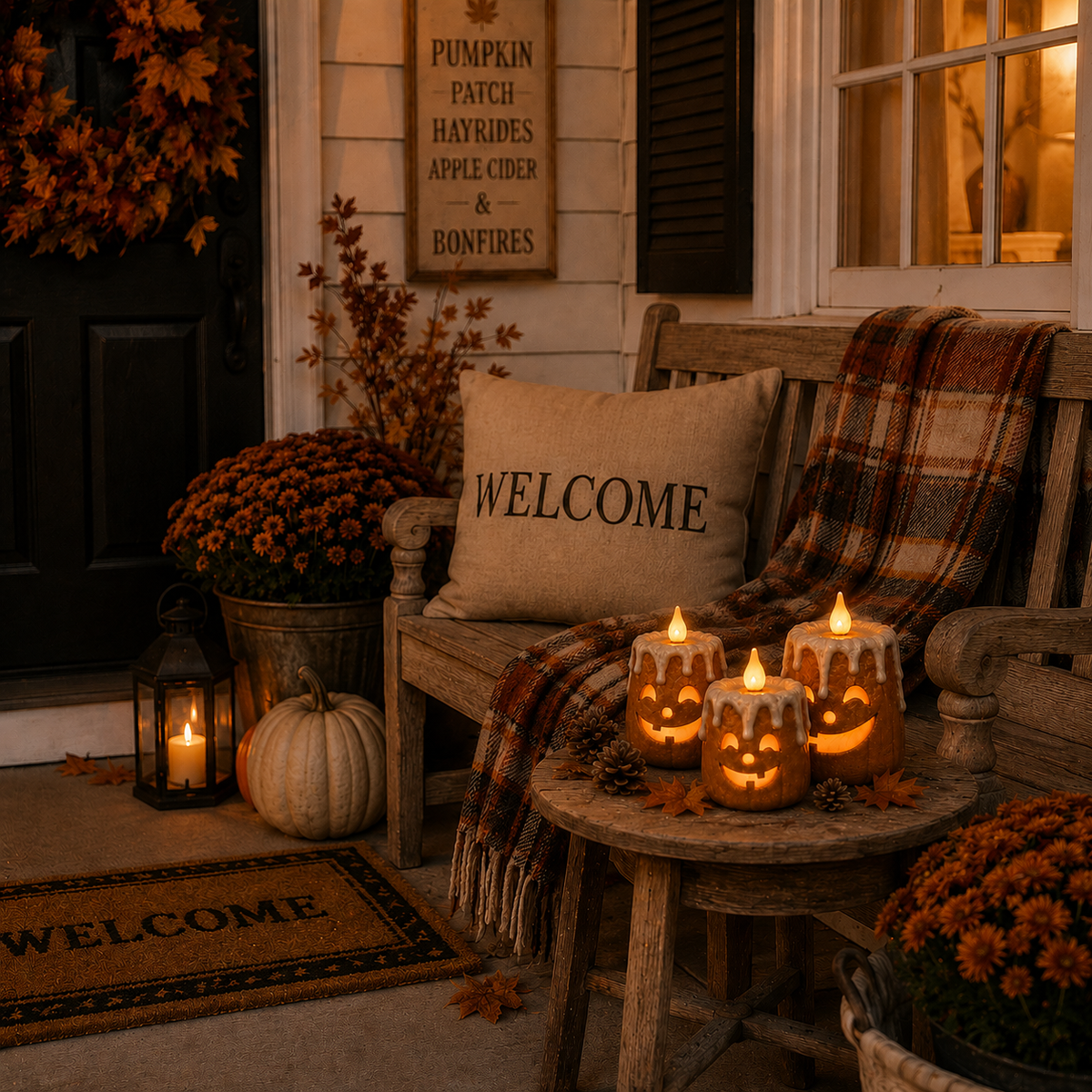 3-Piece Set Cozy Lighted Pumpkin Candles