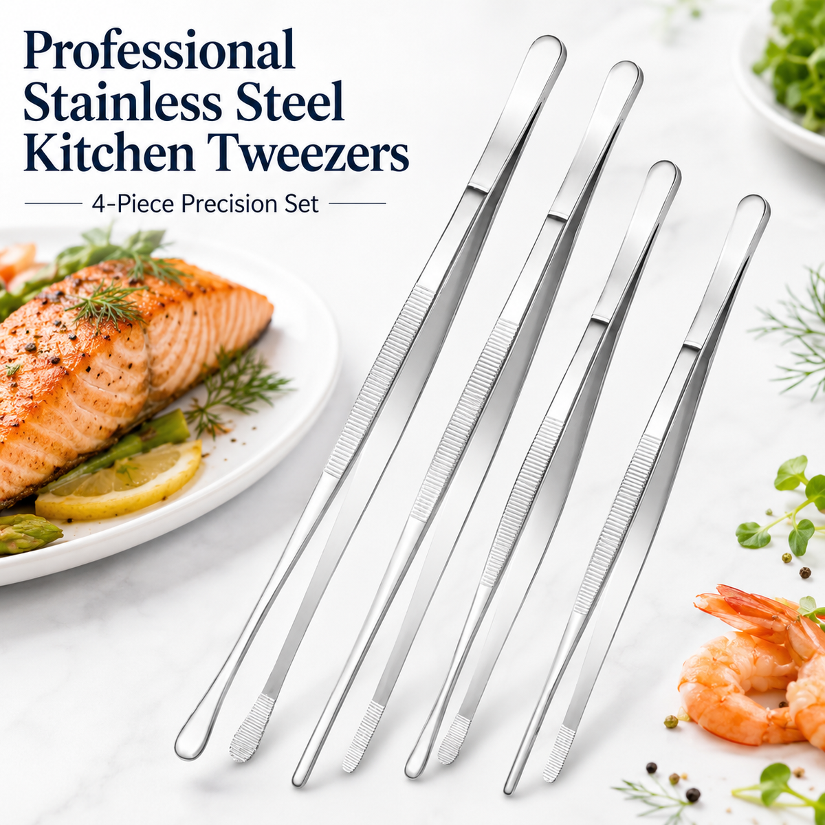 Fine Long Tweezer Tongs Professional Black Set,12'' and 10'' Stainless Steel