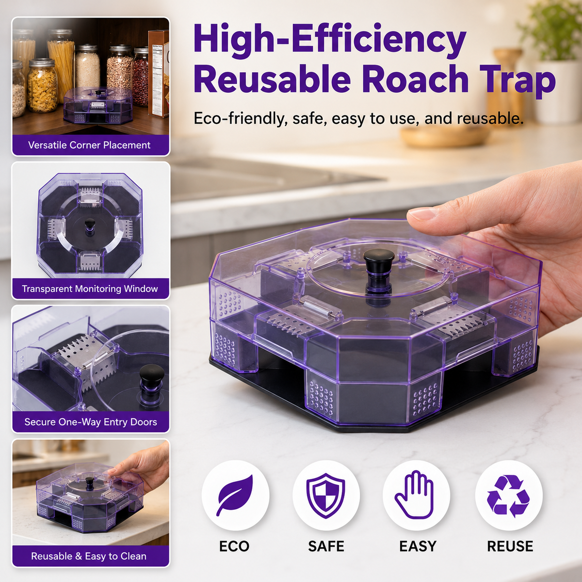 Reusable Roach Trap with One-Way Entry Doors