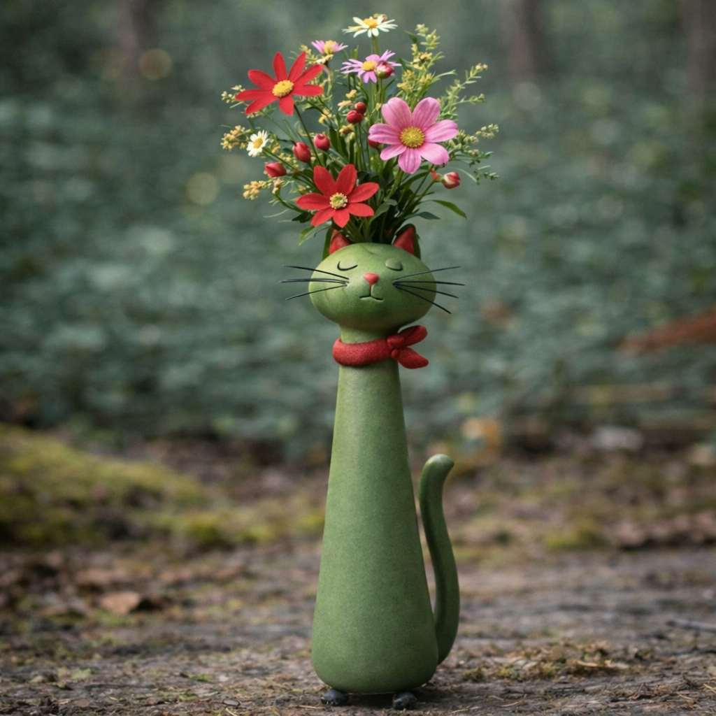 Handmade quirky cat-shaped vas