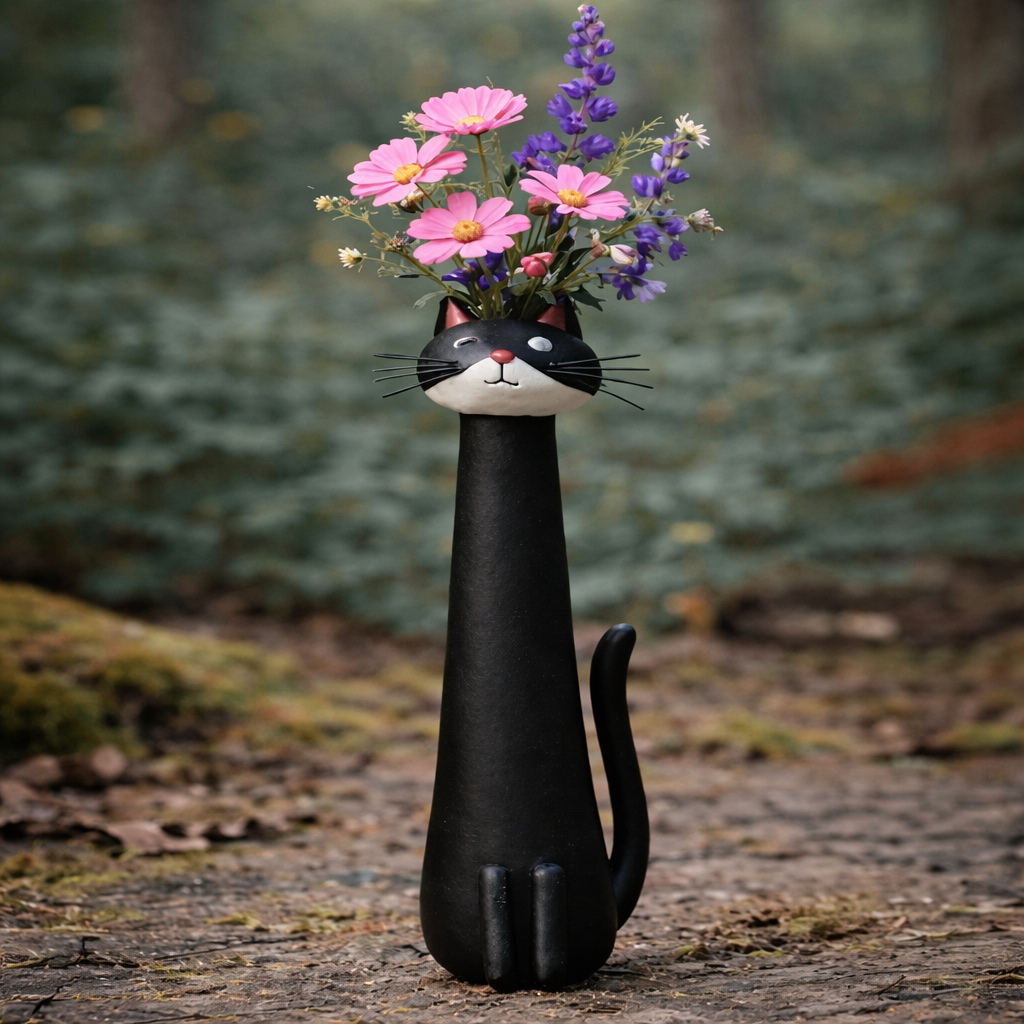 Handmade quirky cat-shaped vas