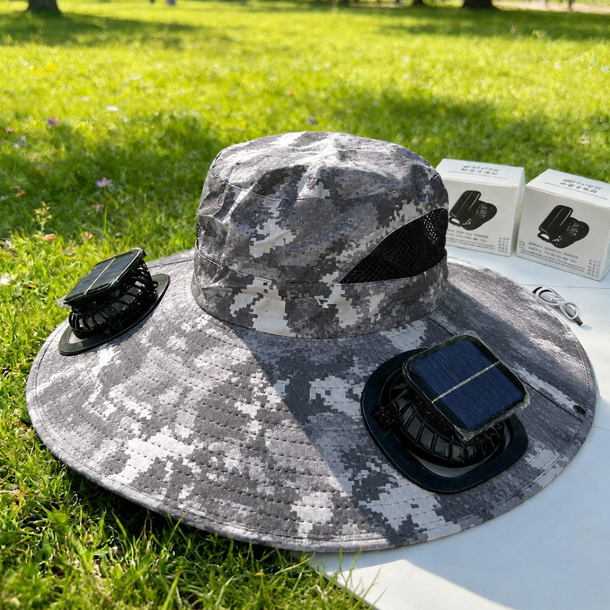 Dual Solar/USB Powered Fan Safari Hat
