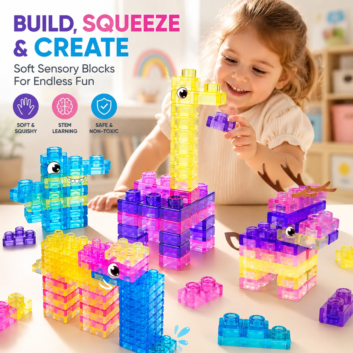 🧩 Soft Jelly Building Blocks – Squishy Stretchable Bath Blocks (40PCS)