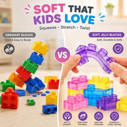 🧩 Soft Jelly Building Blocks – Squishy Stretchable Bath Blocks (40PCS)