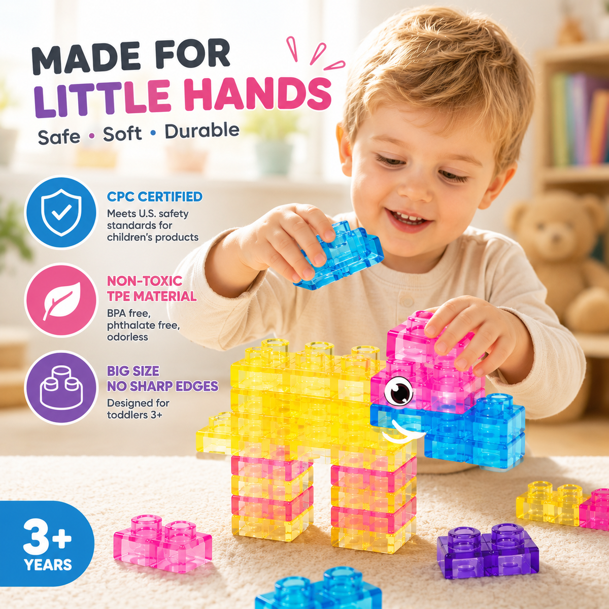🧩 Soft Jelly Building Blocks – Squishy Stretchable Bath Blocks (40PCS)
