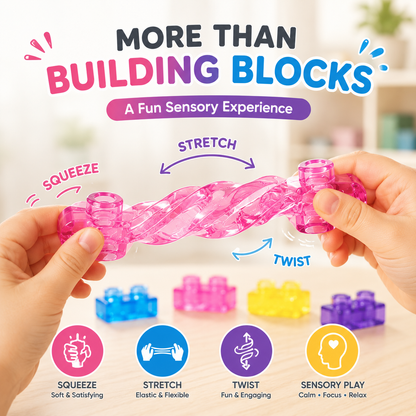 🧩 Soft Jelly Building Blocks – Squishy Stretchable Bath Blocks (40PCS)