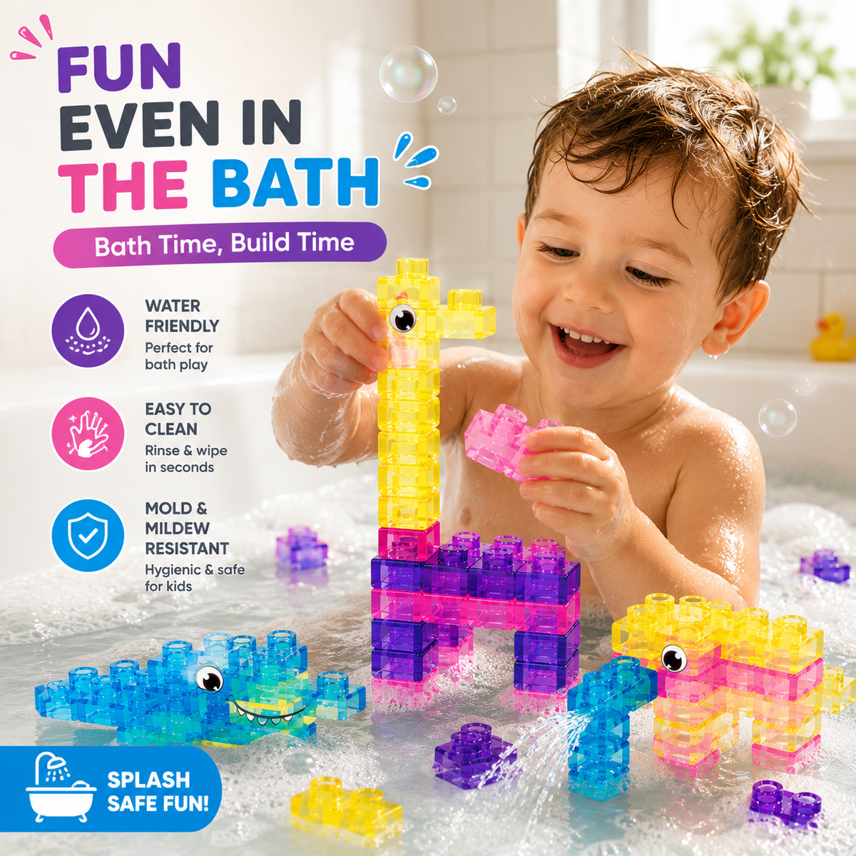🧩 Soft Jelly Building Blocks – Squishy Stretchable Bath Blocks (40PCS)