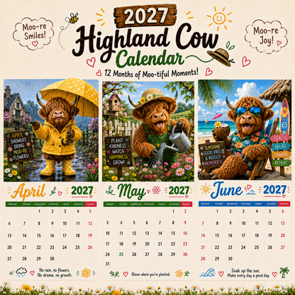 2027 Funny Highland Cow Wall Calendar