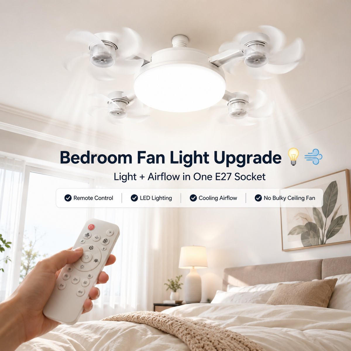 2-in-1 LED Fan Bulb with Remote Control for Bedroom, Kitchen & Home Cooling