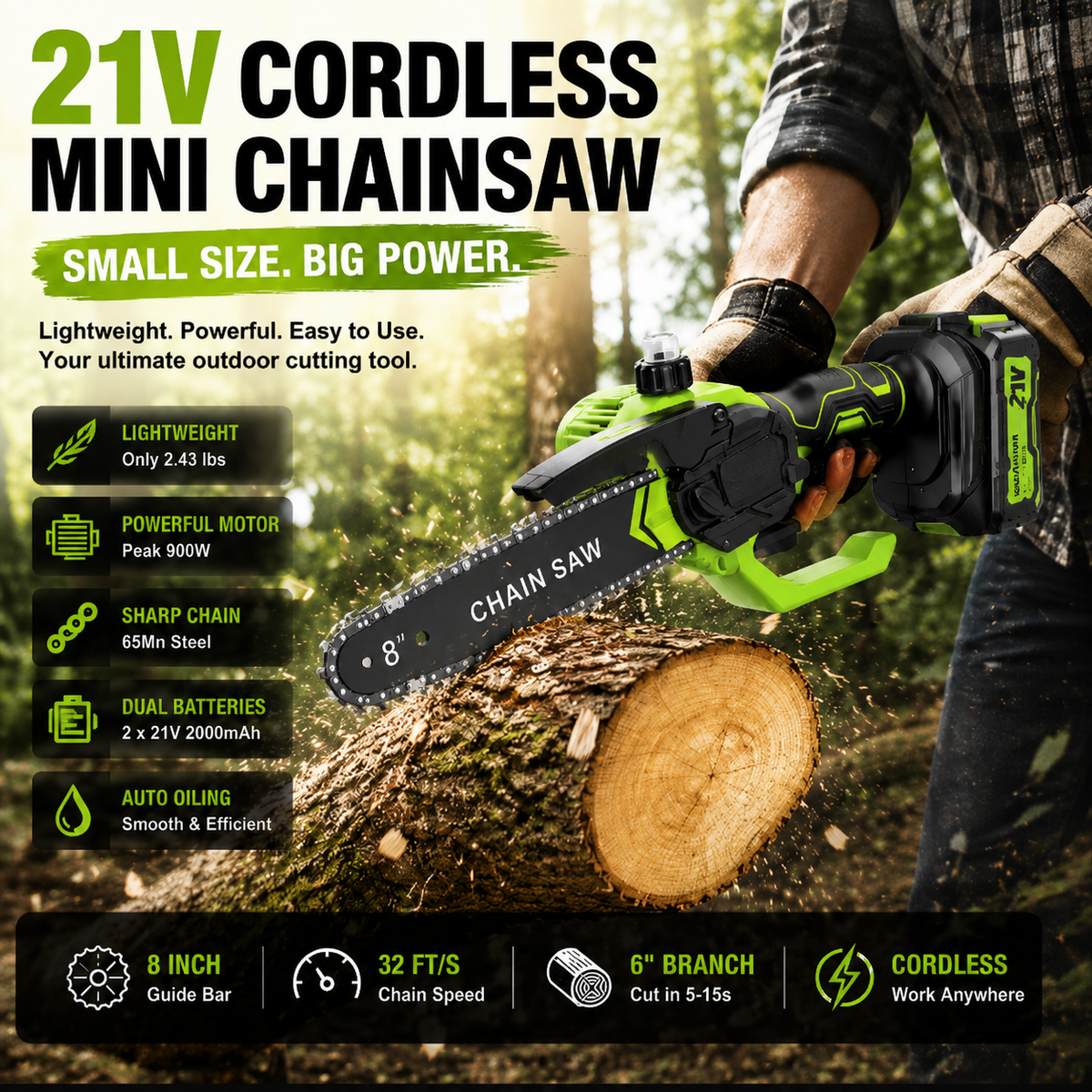 Mini Chainsaw 🔋 8-Inch Portable Electric Chainsaw for Tree Trimming & DIY URL Handle