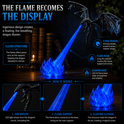 🐉 Fire-Breathing Dragon Bookshelf Decor Lamp + LED Flame Light Kit